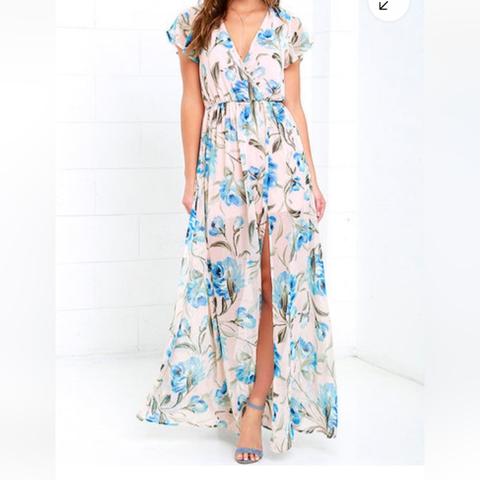 Lulu's Where Wildflowers Grow Peach Print Maxi Dress Made In Usa Cottagecore